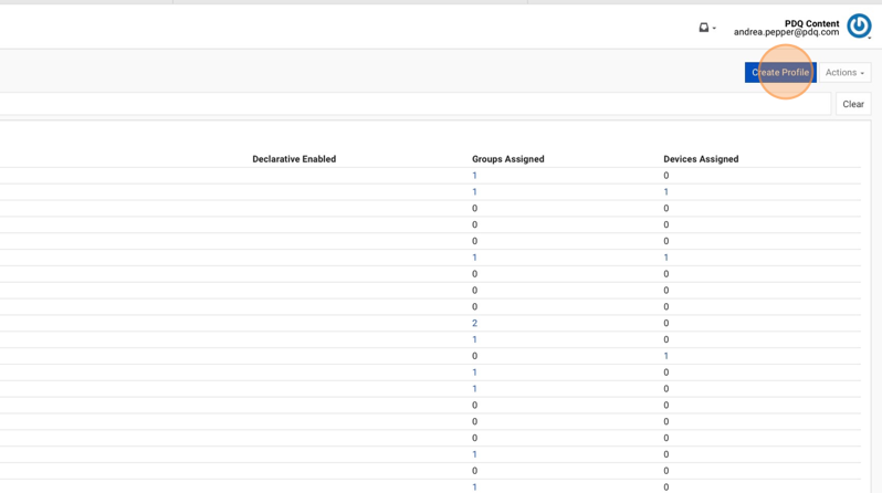 Screenshot showing the Create Profile button in SimpleMDM.