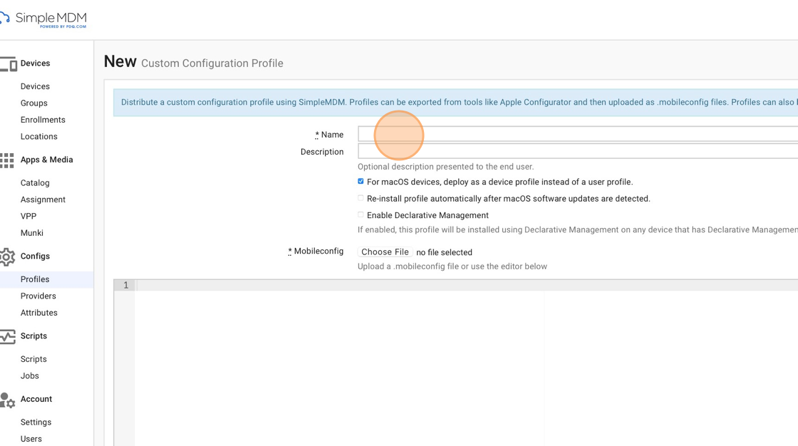 Screenshot showing the Name field in SimpleMDM.