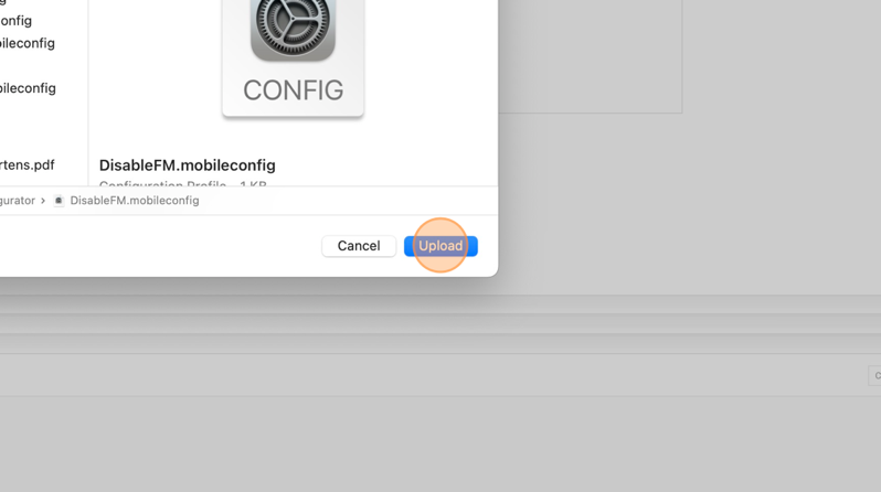 Screenshot showing the Upload button in SimpleMDM.