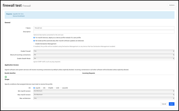 Screenshot of a completed Firewall profile.