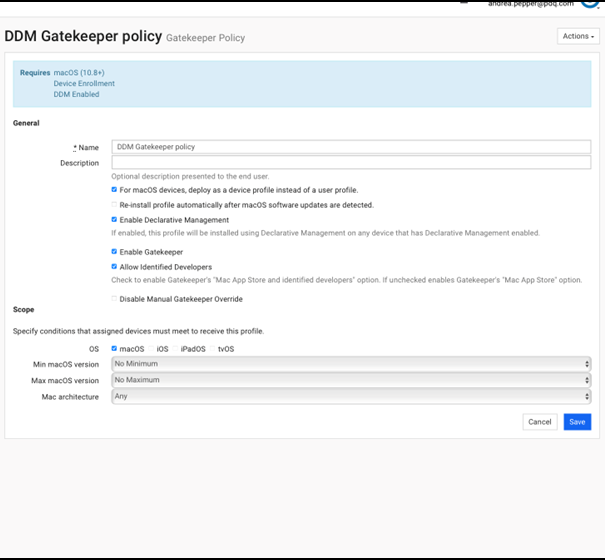 Screenshot of a completed Gatekeeper Policy profile.