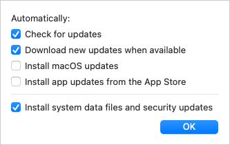 At the advanced window, you can configure the automatic update behavior.